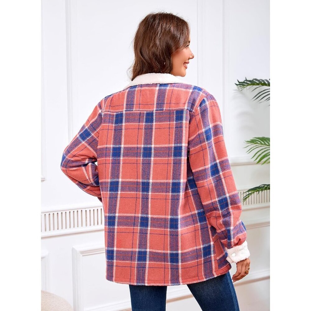 Women's Lined Red/Blue Fleece Flannel Collar Vest Shirt Jackets Zip Closures - Picture 4 of 7
